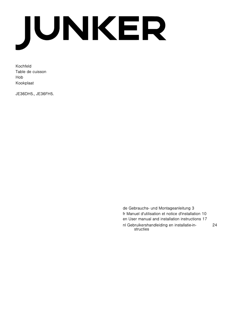 Page 1 de la notice Manuel utilisateur Junker JE36DH54