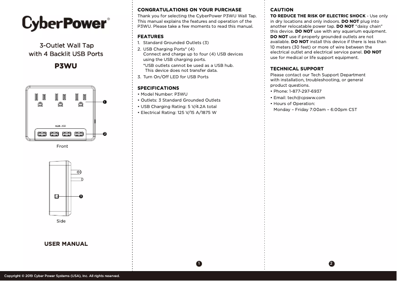 Image de la première page du manuel de l'appareil P3WU