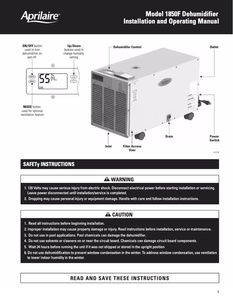 Image de la première page du manuel de l'appareil 1850F