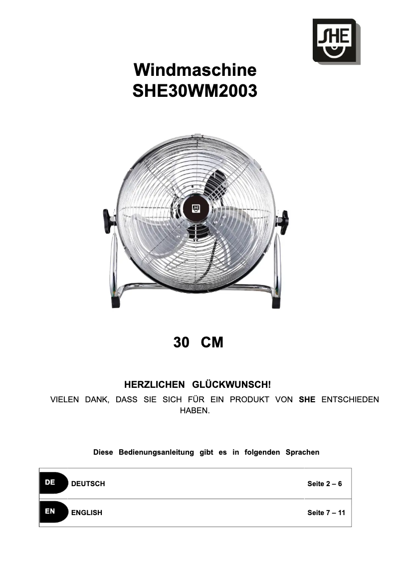 Page n°1 - Manuel utilisateur SHE SHE30WM2003