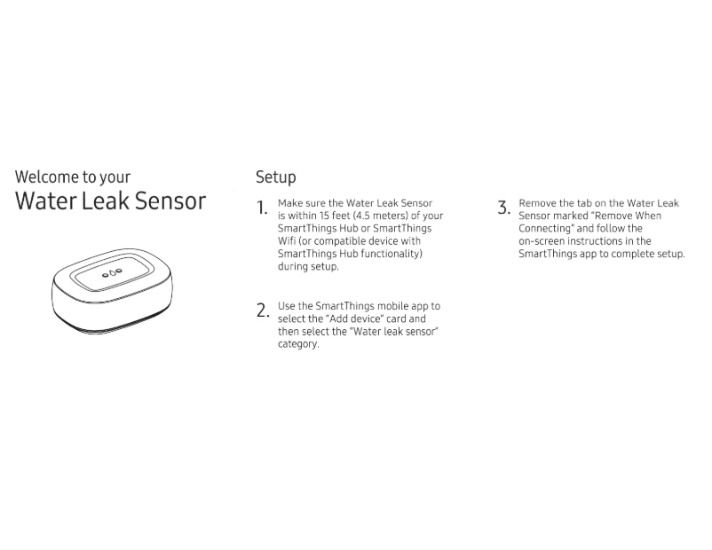 Imagen de la primera página del manual del dispositivo SmartThings Water Leak Sensor