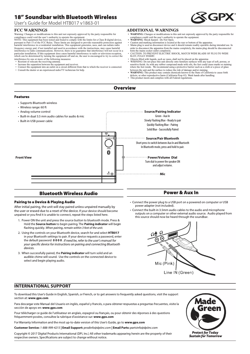 Page n°1 - Manuel utilisateur GPX HTB017