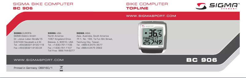 Page 1 de la notice Manuel utilisateur Sigma BC 906