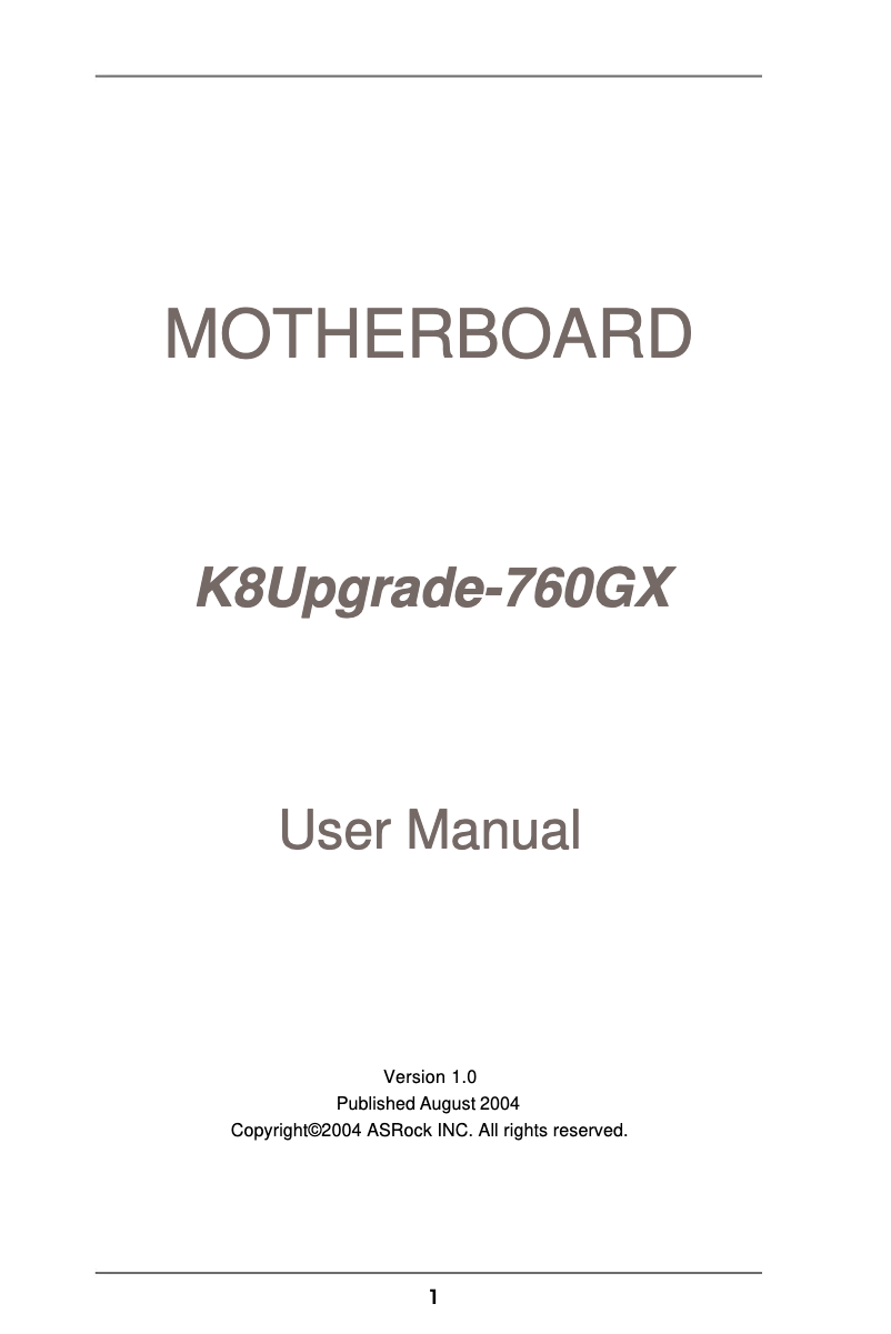 Page n°1 - Manuel utilisateur Asrock K8Upgrade-760GX