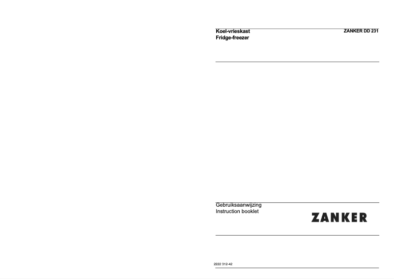 Page n°1 - Manuel utilisateur Zanker DD 231