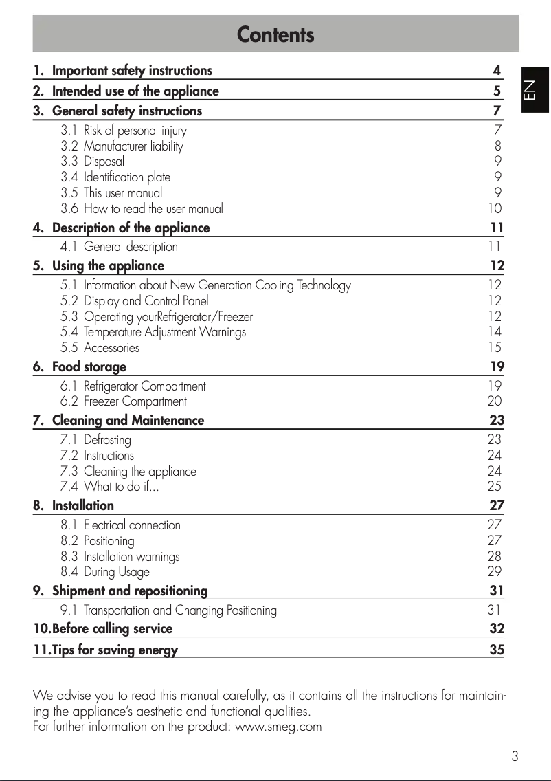 Page 1 de la notice Manuel utilisateur Smeg FAB38URCR