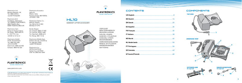 Page 1 de la notice Manuel utilisateur Plantronics CS60
