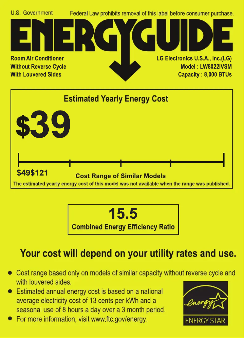 Page 1 de la notice Label énergétique LG LW8022IVSM