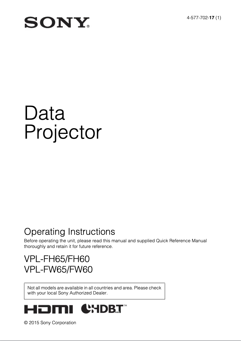 Image de la première page du manuel de l'appareil VPL-FH65