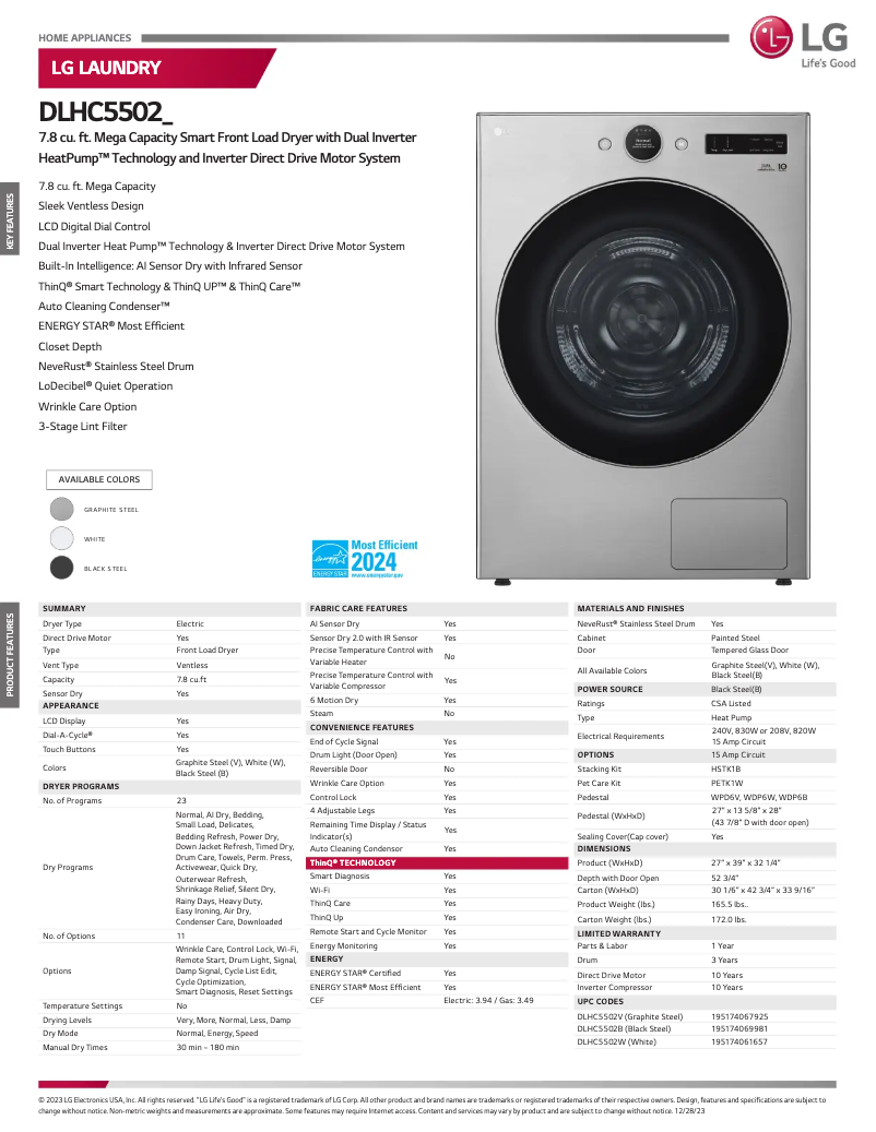 Page n°1 - Fiche technique LG DLHC5502W