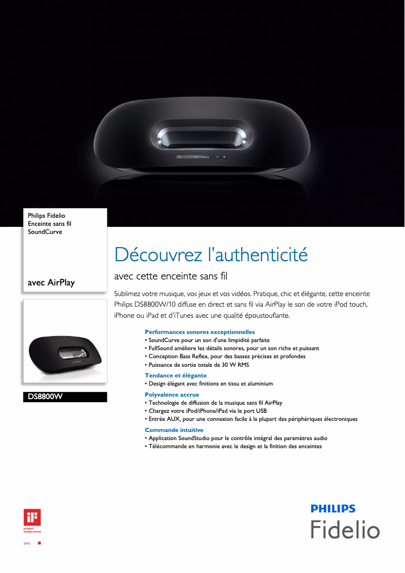 Page n°1 - Fiche technique Philips Fidelio SoundCurve DS8800W