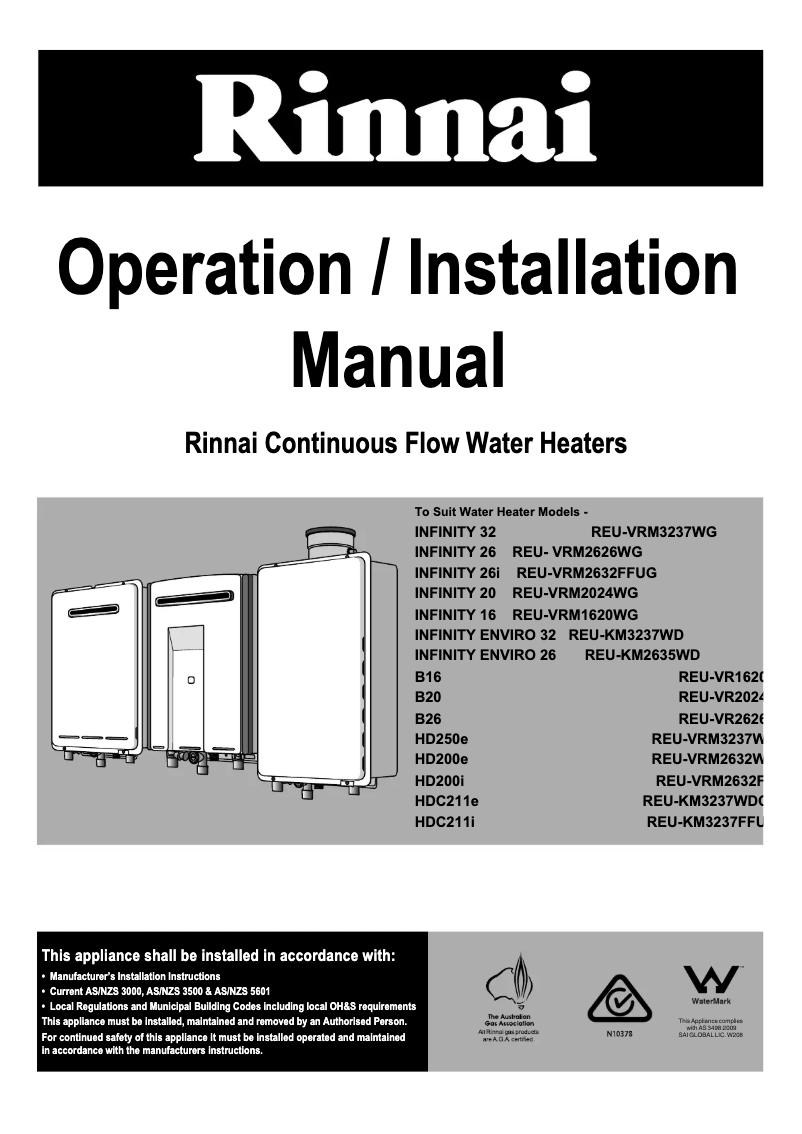 Page n°1 - Manuel utilisateur Rinnai Infinity Enviro 26 REU-KM2635WD