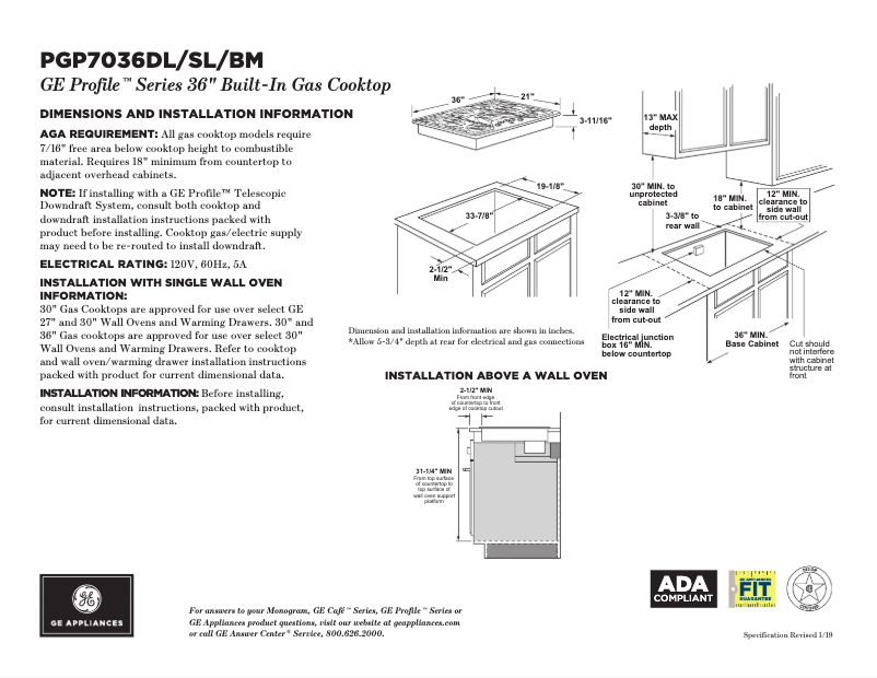 Page 1 de la notice Fiche technique GE Profile PGP7036BMTS