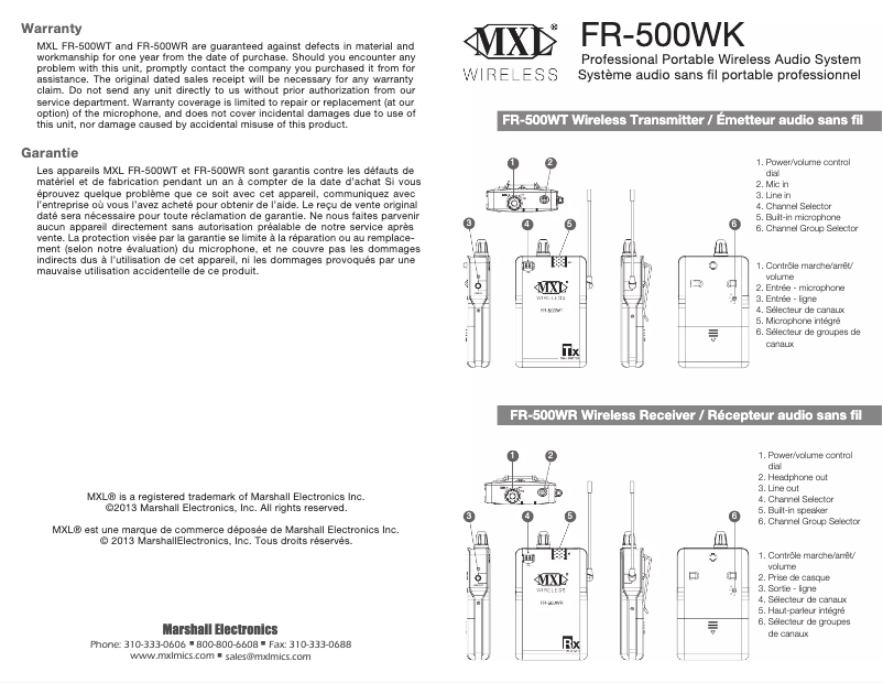 Page 1 de la notice Manuel utilisateur MXL FR-500WT