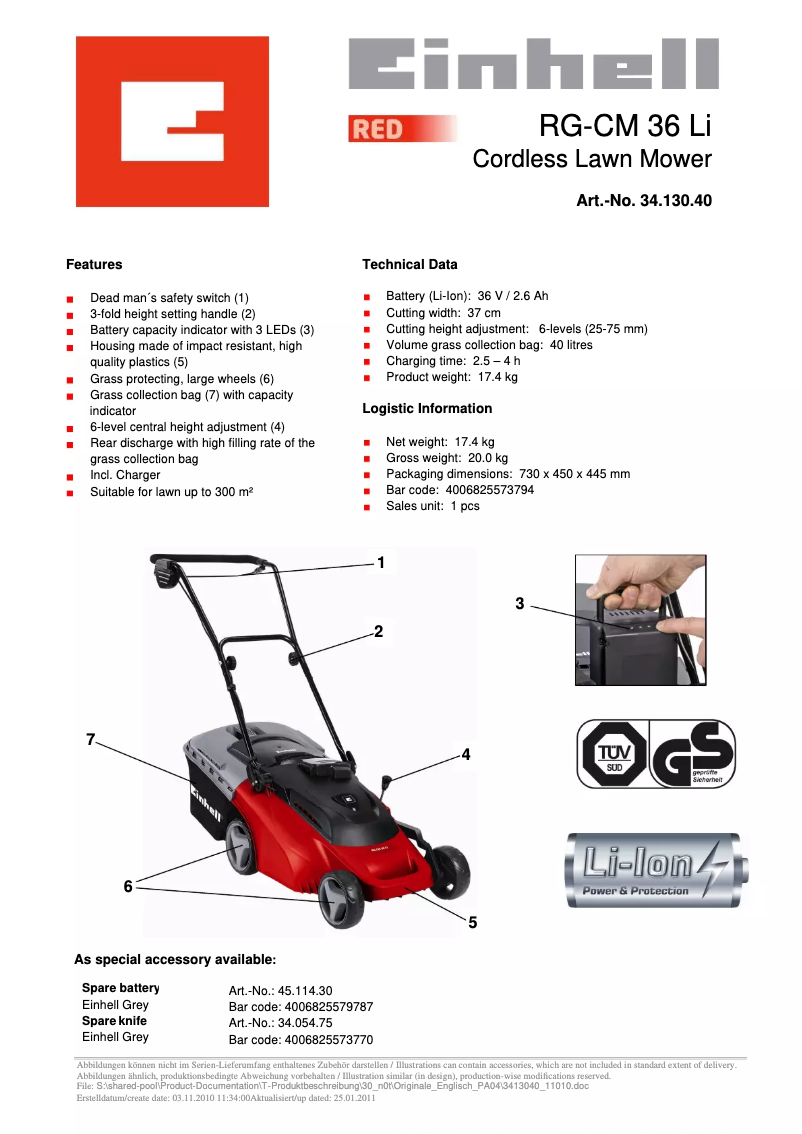 Image de la première page du manuel de l'appareil RG-CM 36 Li