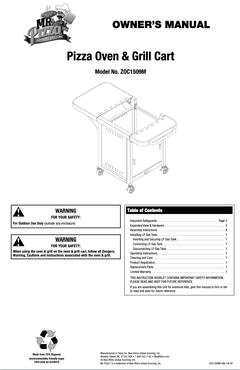 Page 1 de la notice Manuel utilisateur Mr. Pizza ZOC1509M