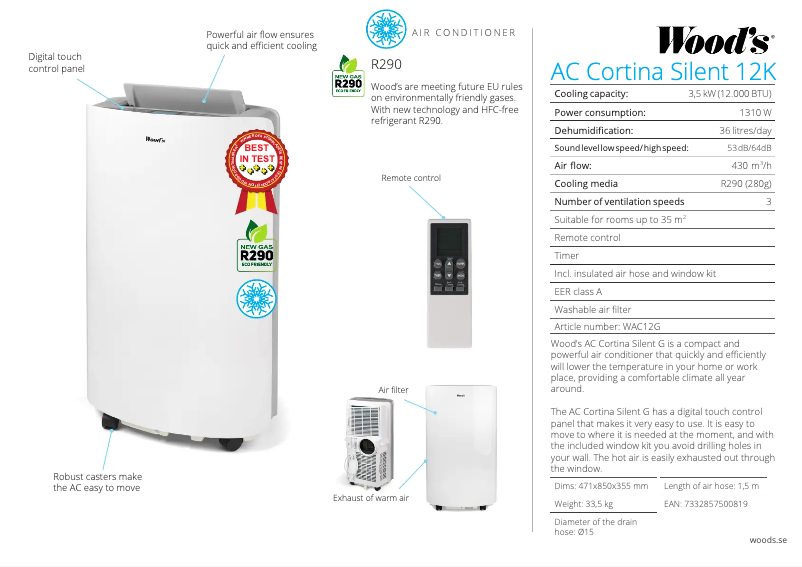 Page n°1 - Fiche technique Wood's WAC12G