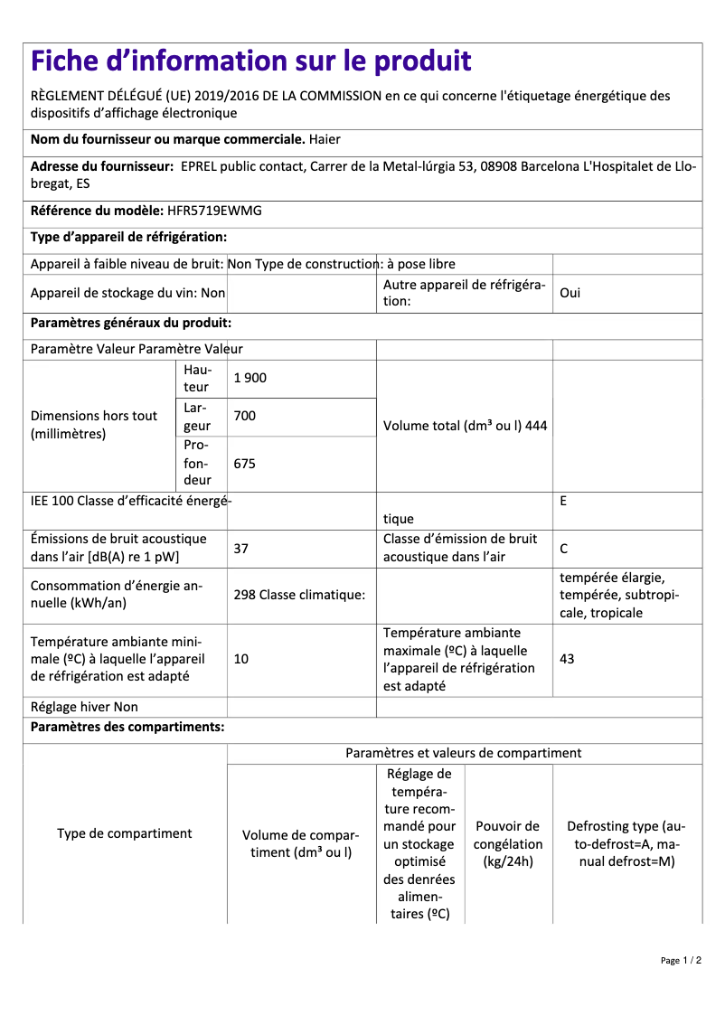 Imagen de la primera página del manual del dispositivo HFR5719EWMG