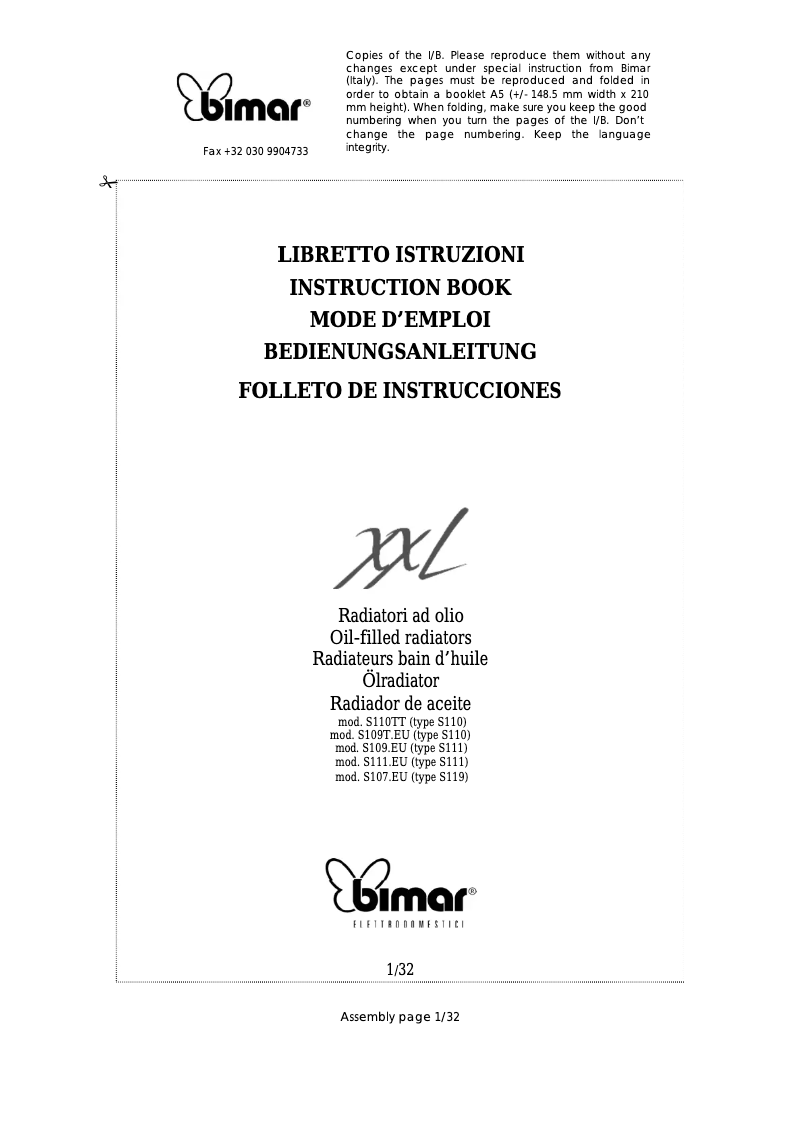 Page n°1 - Manuel utilisateur Bimar S107.EU