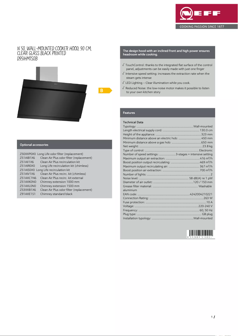 Page n°1 - Fiche technique Neff D95IHM1S0B