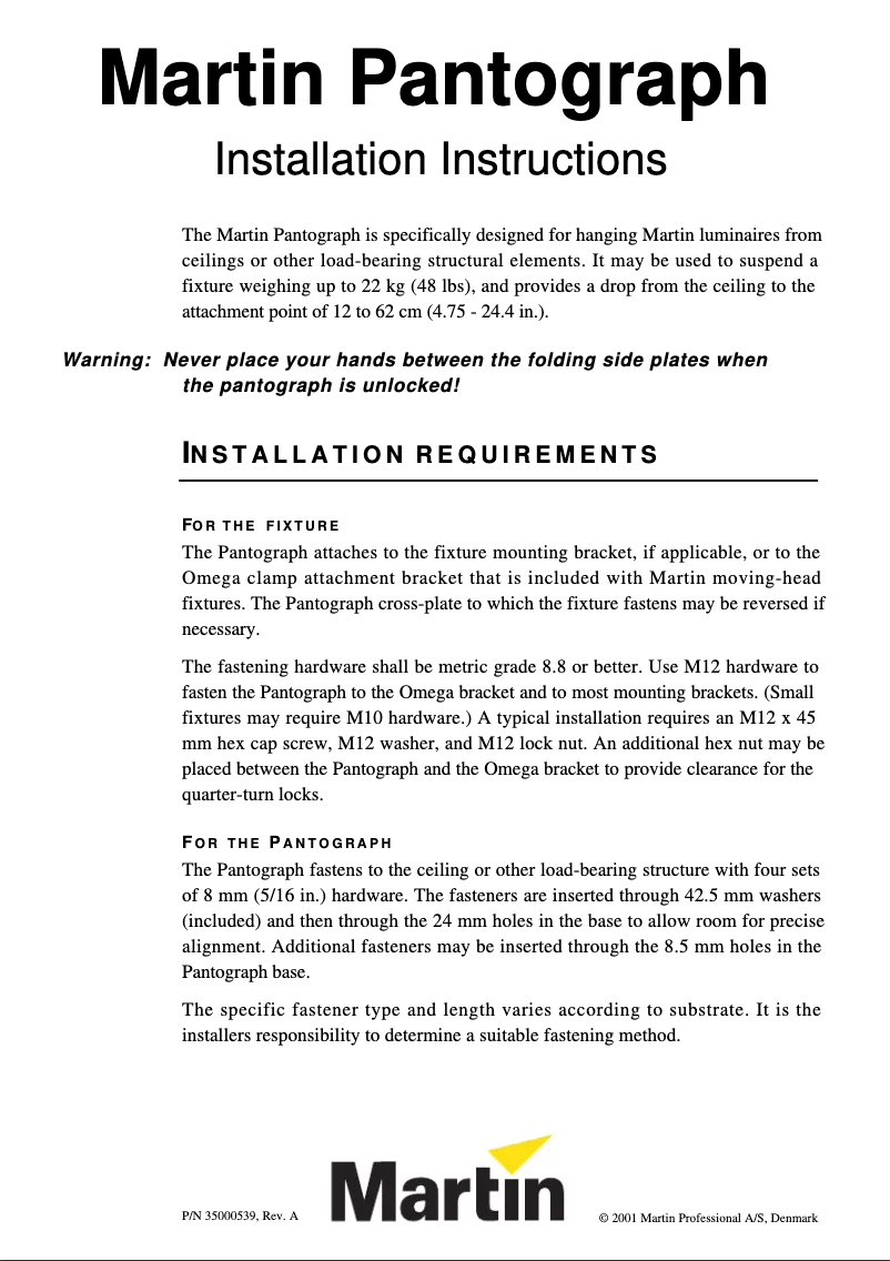 Page n°1 - Manuel utilisateur Martin Pantograph
