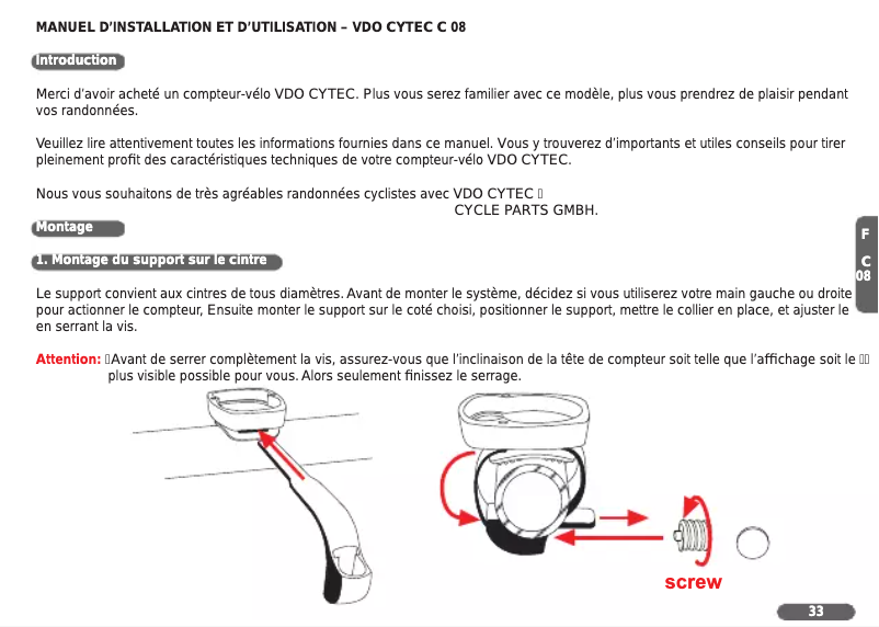 Page 1 de la notice Manuel utilisateur VDO C08
