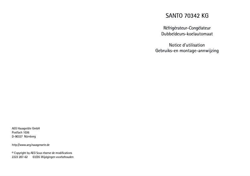 Page n°1 - Manuel utilisateur AEG Santo 70342 KG