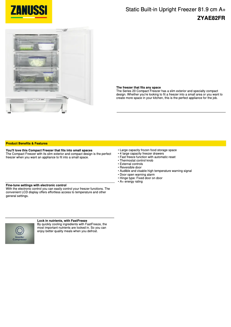 Page n°1 - Fiche technique Zanussi ZYAE82FR