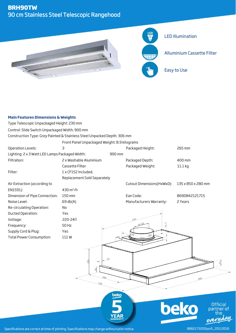 Image de la première page du manuel de l'appareil BRH90TW