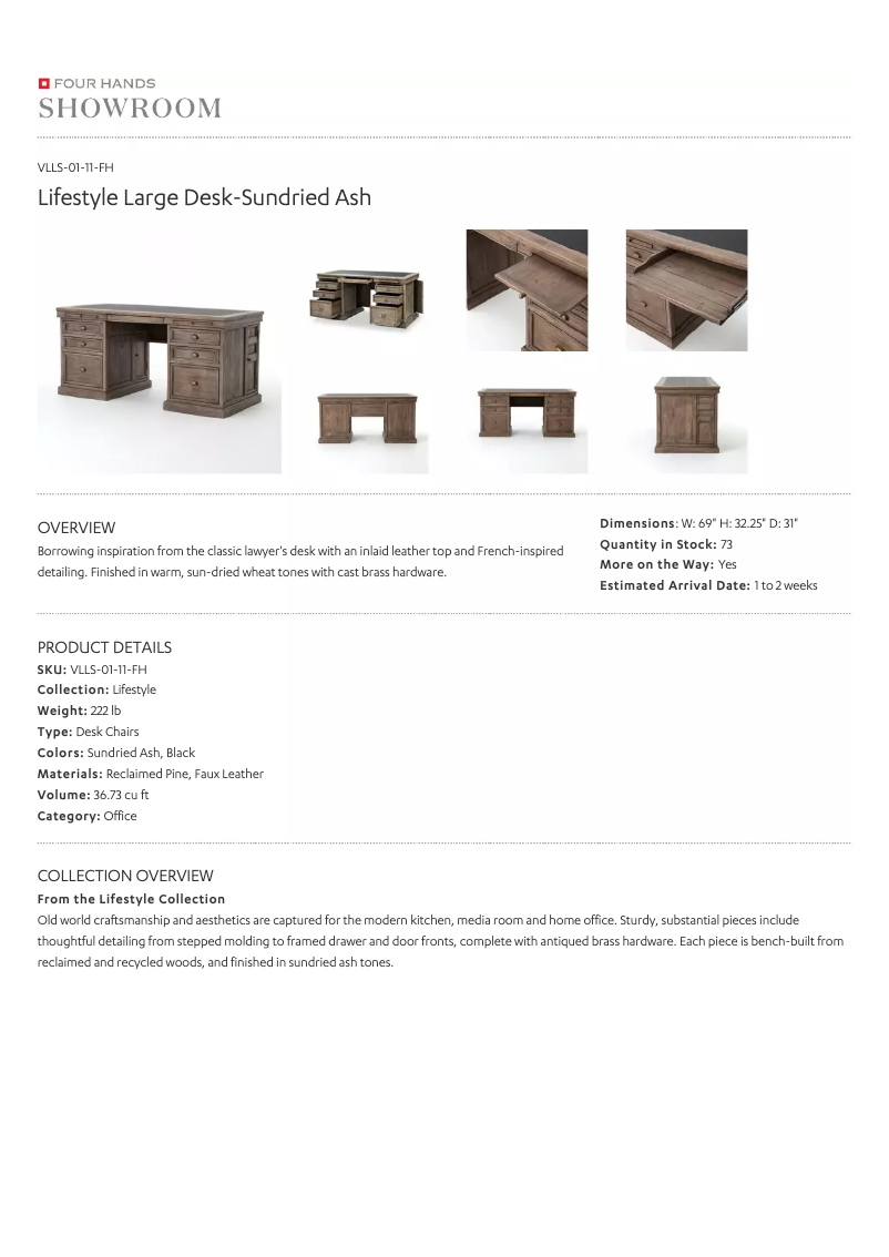 Page 1 de la notice Manuel utilisateur Four Hands Lifestyle VLLS-01-11-FH