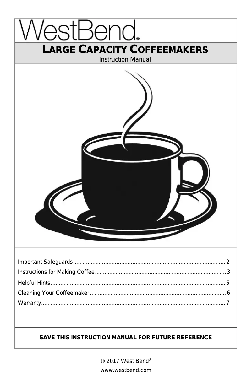 Page n°1 - Manuel utilisateur WestBend 13550