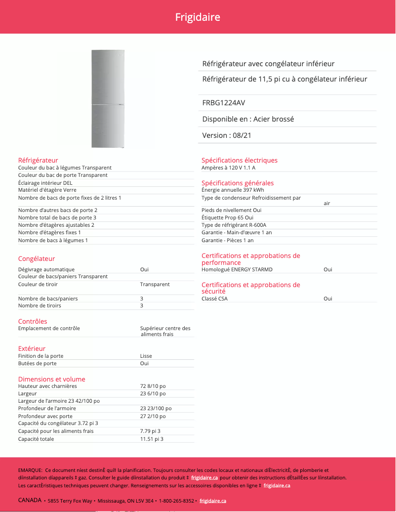 Image de la première page du manuel de l'appareil FRBG1224AV