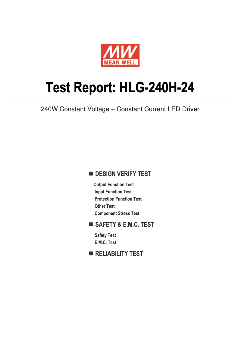 Page 1 de la notice Fiche technique Mean Well HLG-240H-24