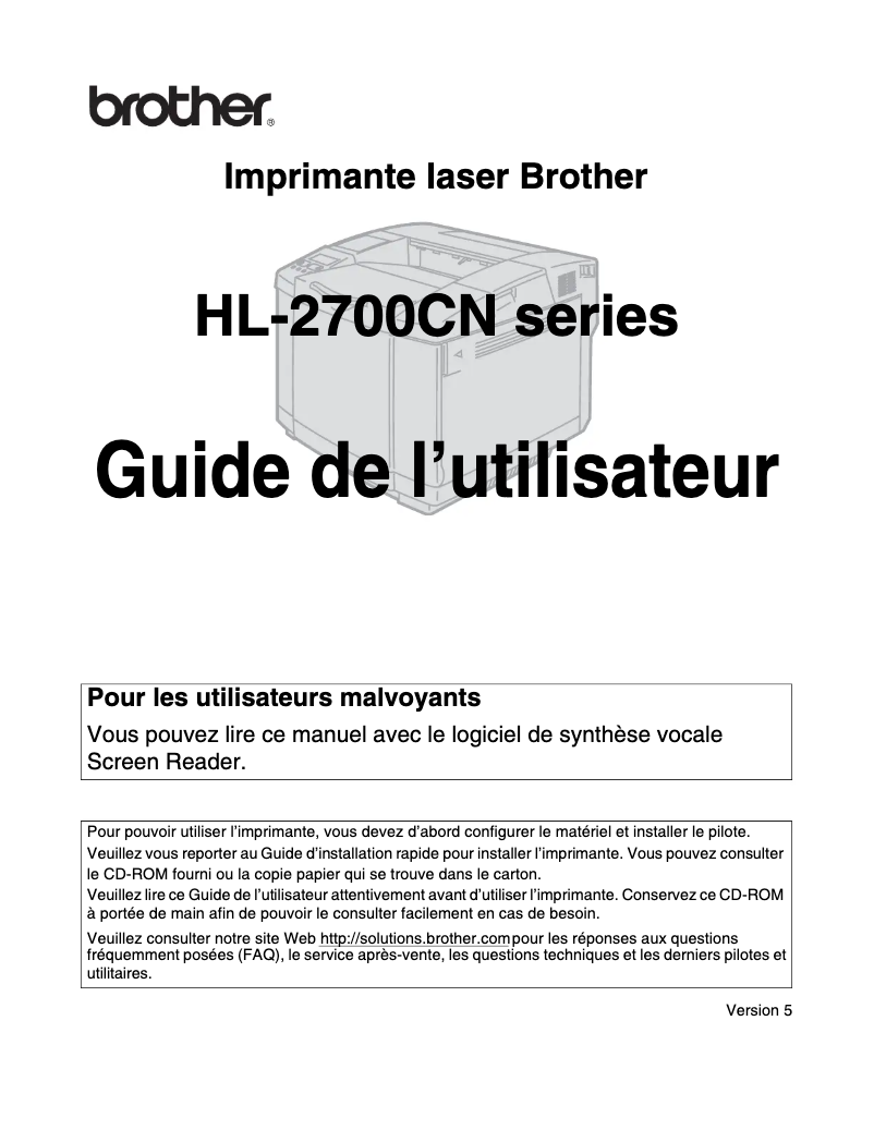 Image de la première page du manuel de l'appareil HL-2700CN