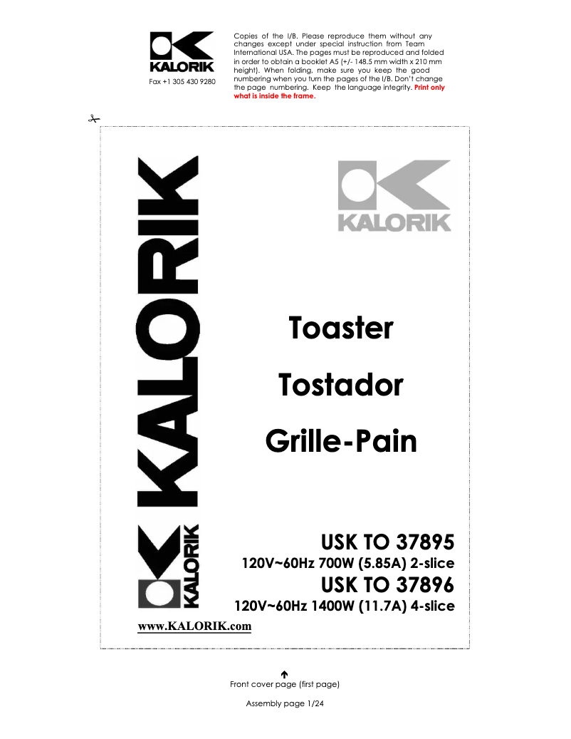 Página 1 del manual Manual de usuario Kalorik TO-37896
