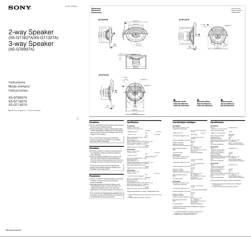 Page 1 de la notice Manuel utilisateur Sony XS-GT6937A