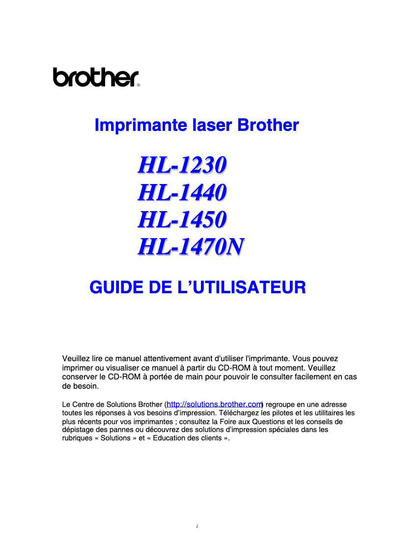 Page n°1 - Manuel utilisateur Brother HL-1230