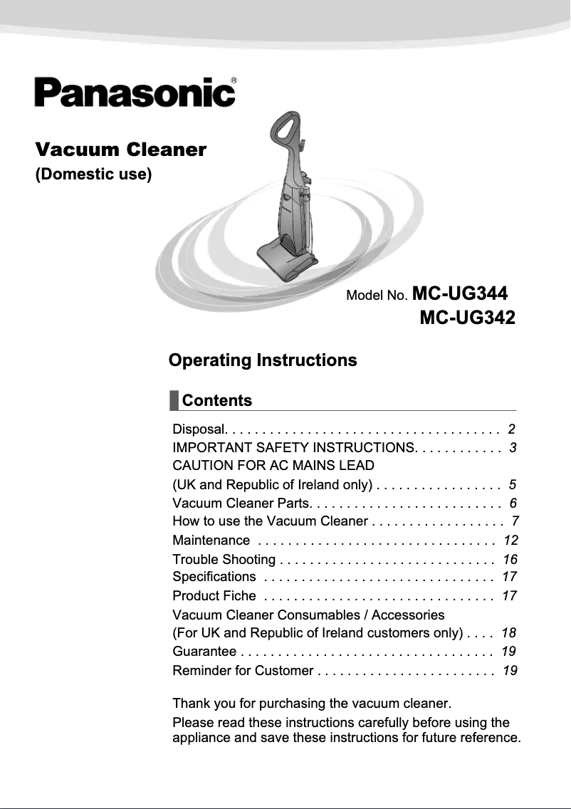Image de la première page du manuel de l'appareil MC-UG344