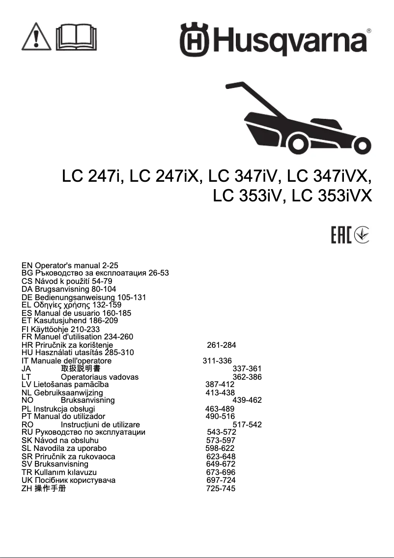 Page n°1 - Manuel utilisateur Husqvarna LC 247iX