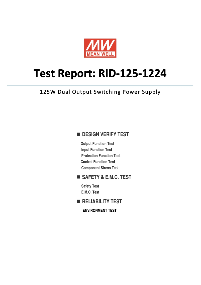 Page 1 de la notice Fiche technique Mean Well RID-125-1224
