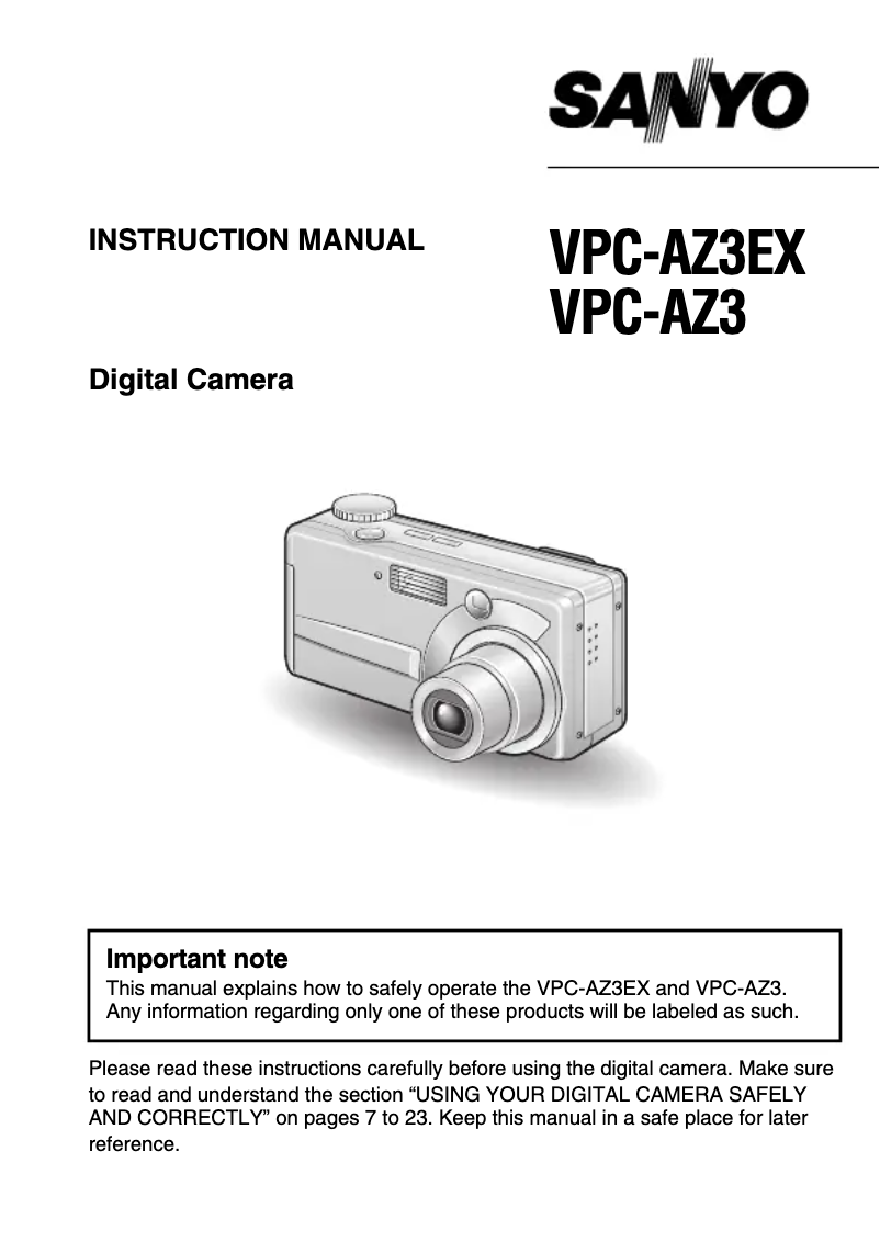 Page n°1 - Manuel utilisateur Sanyo VPC-AZ3EX