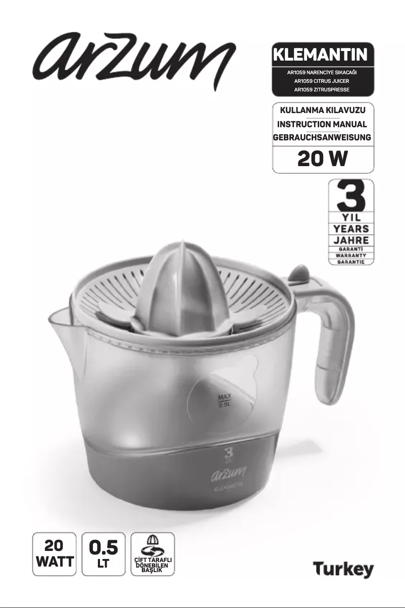 Page n°1 - Manuel utilisateur Arzum AR1059