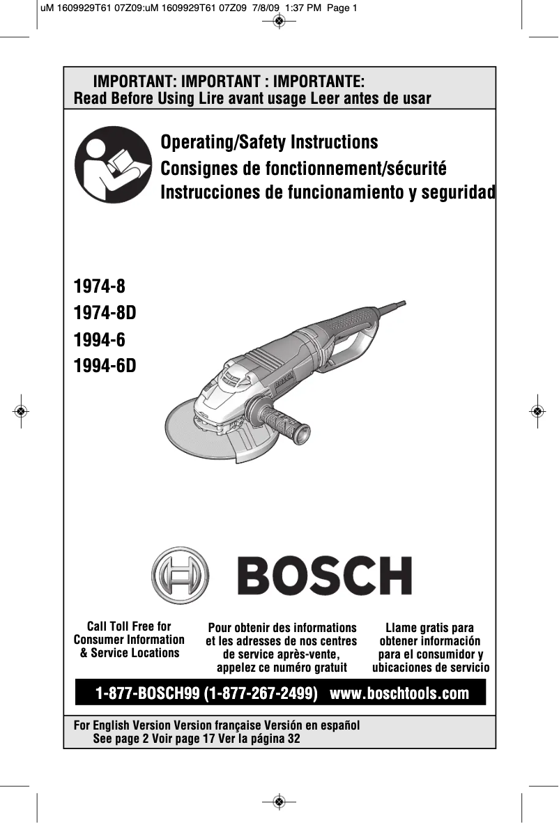 Page 1 de la notice Manuel utilisateur Bosch 1974-8