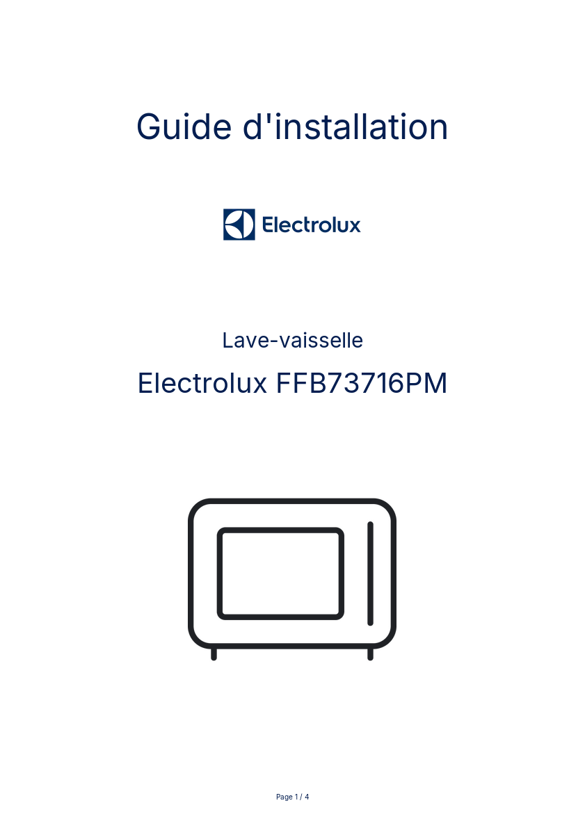 Page n°1 - Guide d'installation Electrolux FFB73716PM