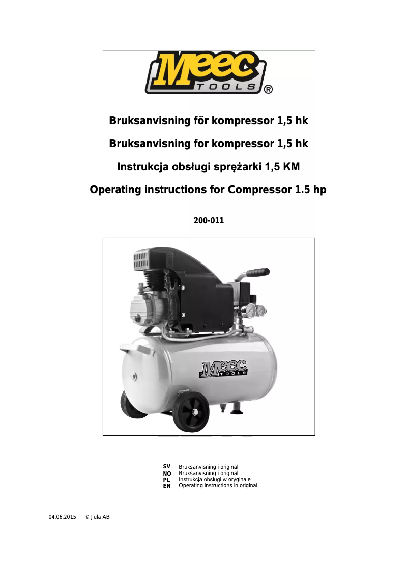 Page 1 de la notice Manuel utilisateur Meec Tools 200-011