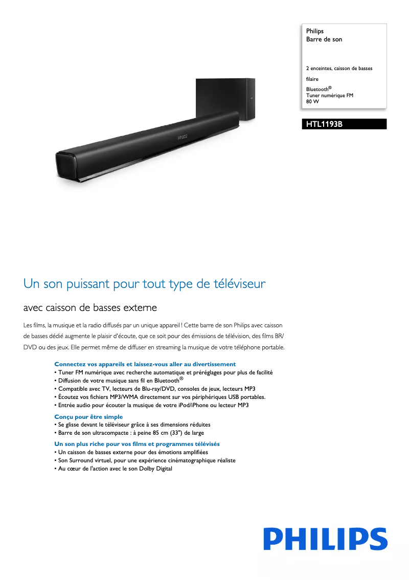 Image de la première page du manuel de l'appareil HTL1193B