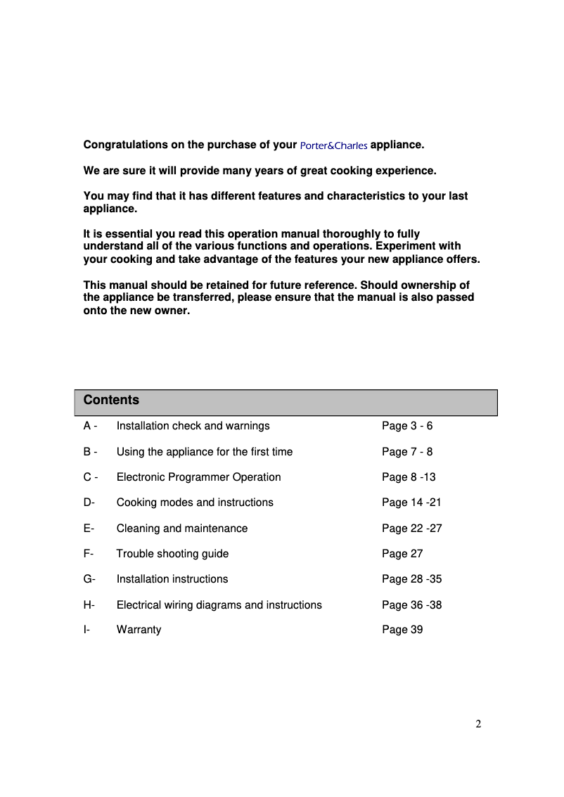 Page n°1 - Manuel utilisateur Porter & Charles SOPS60EL