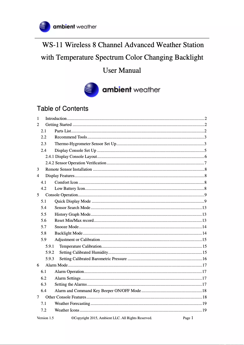 Image de la première page du manuel de l'appareil WS-11
