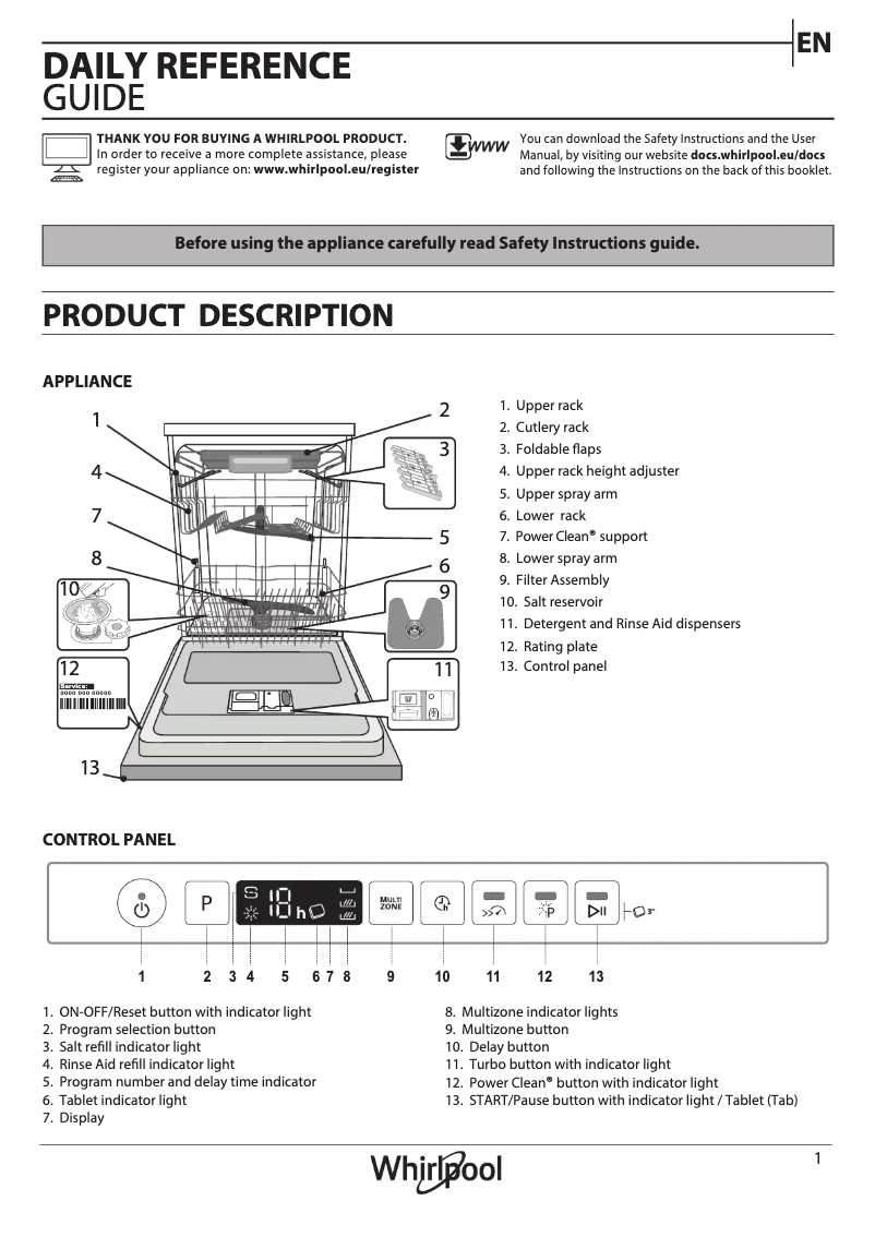 Page 1 de la notice Manuel utilisateur Whirlpool WIO 3P33 PL