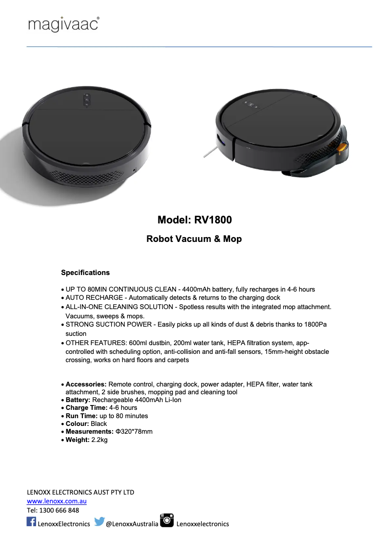 Image de la première page du manuel de l'appareil RV1800